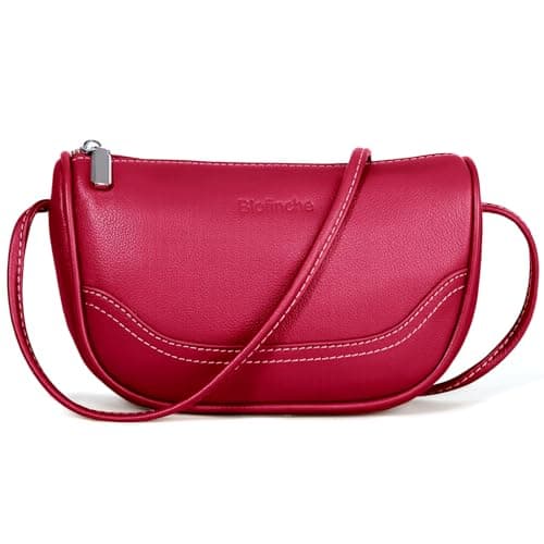 Trendy Crescent Moon Bag for Women, Burgundy Genuine Leather Crossbody Purse for Gallery Visits and City Walks, Minimalist Small Hobo Handbag - Image 1