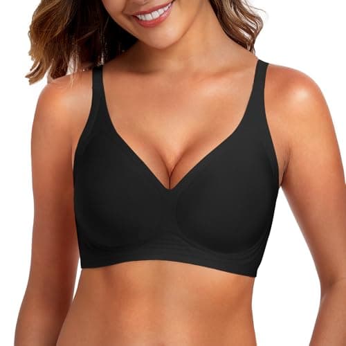 DB MOON Womens Jelly Bras Wireless Seamless Push Up Full Coverage Tshirt Bra No Underwire Supportive Bralette(Black,S) - Image 1