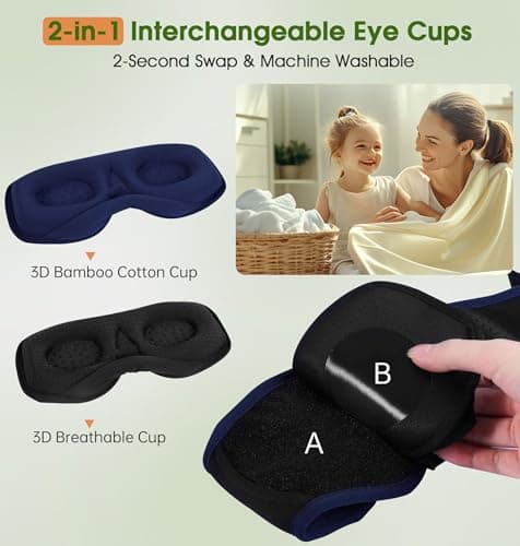 LC-dolida Bamboo Cotton Bluetooth Sleep Mask, 2 in 1 3D Soft Sleep Mask with Sleep Headphones, Sleep Eye Mask with Timming Setting, Blackout Sleeping Mask for Side Sleepers, Women Men, Navy - Thumbnail 3