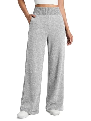 ATHMILE Wide Leg Sweatpants Women Baggy High Waist Cute Lounge Casual Pants Fall Winter Spring Clothes with Pockets Grey - Image 1