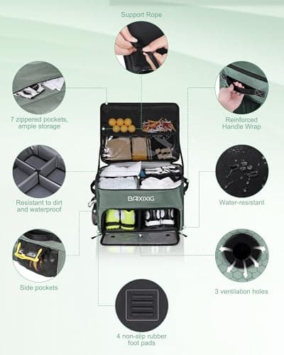 BAIXIXIG Golf Trunk Organizer, 2-Layer Storage with Shoe Pocket, Storage for Golf Accessories, Gifts for Golfers,Green - Thumbnail 3