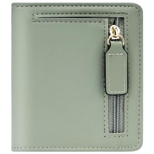 Gostwo Small Wallets Woman, Bifold Card Holder Rfid Wallet, Compact Luxury Genuine Leather Pocket Passport Wallet Ladies Girls Mini Purse Travel with ID Window, Access Green Blooming - Image 1