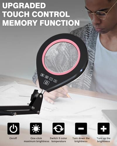 10X & 5X Magnifying Glass with Light, Ultra Long Swing Arm, 5 Colors & 10 Brightness, Real Glass Lens Large Magnifying Lamp for Craft Painting Workbench Jewelry Making Hobby Close Work (Pink) - Thumbnail 5