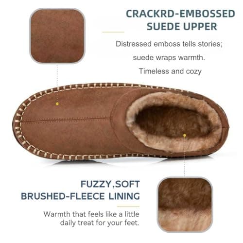 BOVTY Men's Moccasin House Slippers - Memory Foam Indoor Outdoor Shoes Warm Fuzzy comfy Slip-on - Thumbnail 6