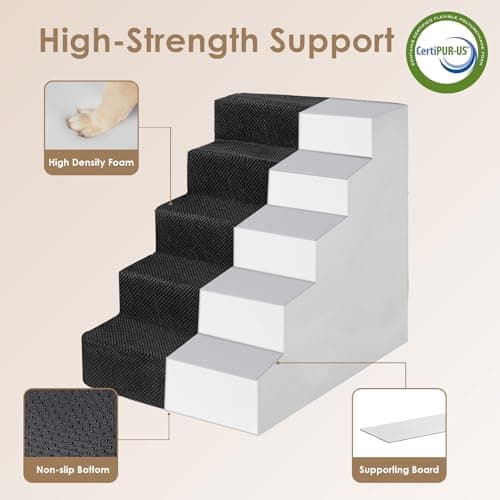 EHEYCIGA Dog Stairs for High Bed 25" H, 5-Step Extra Wide Dog Steps for Bed, Pet Steps for Small Dogs and Cats, Non-Slip Balanced Pet Ramp Indoor, Black - Thumbnail 3