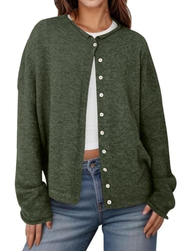 UNCLECAT Womens Button Up Cardigan Sweaters Fall Long Sleeve Outerwear Tops Knit Open Front Clothes Army Green - Image 1