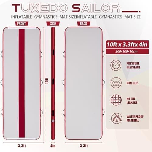 Tuxedo Sailor Inflatable Gymnastics Mat with Electric Pump, Storage Bag, Repair Kit–Air Mat for Home Training, Cheerleading, Yoga - Thumbnail 2
