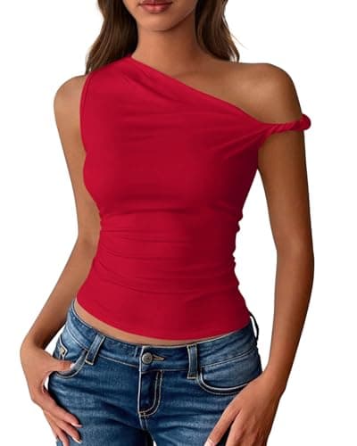 BTFBM Off The Shoulder Tops for Women 2026 Cute Summer Casual Sleeveless Slim Fit y2k Spring Outfits Going Out Tank Top(Red, Small) - Image 1