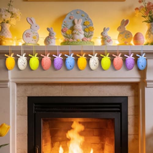 Oeyliz Easter Decorations Easter Eggs Decorations Hanging Ornaments Eggs Hanging Ornaments Tree Ornaments for Decoration 12PCS Hanging Ornaments for Tree Decor Basket Home Party Supplies - Thumbnail 2