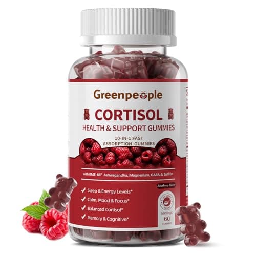 GREENPEOPLE Cortisol Supplements for Women & Men - Cortisol Reducer Detox Manager w/KSM-66 Ashwagandha/Magnesium/L-theanine/GABA/Vitamin B6 for Mood/Sleep/Stress Relief 60 CT Raspberry Flavor Gummies - Image 1
