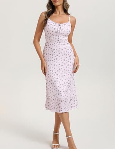 Belle Poque Floral Dress for Women Summer Backless Spaghetti Strap Dresses Cami Dresses Tea Party Dress (Purple Floral,L) - Thumbnail 2