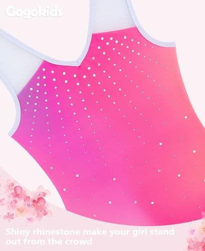 Gogokids Girls Gymnastics Leotard Set with Shorts, Sparkly Rhinestone Gradient Mesh Dance Outfit for Ballet Training, Blue Black, 6-7 Years - Thumbnail 4