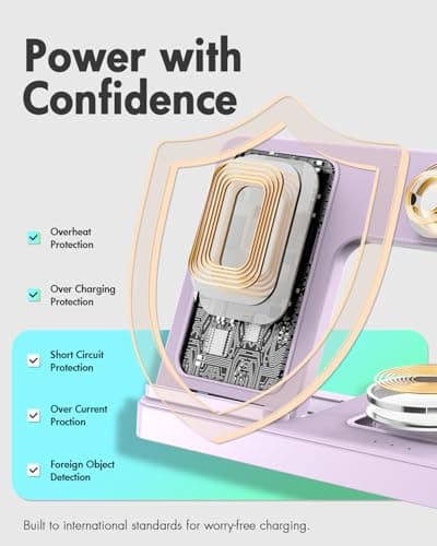 Wireless Charger Stand Charging Station: 3 in 1 Charger Multiple Devices for Apple iPhone 17 16e 16 15 14 Pro Max 13 12 11 for Watch 11 10 9 8 7 6 5 4 3 2 SE and Ultra & Airpods Series, Light Violet - Thumbnail 6