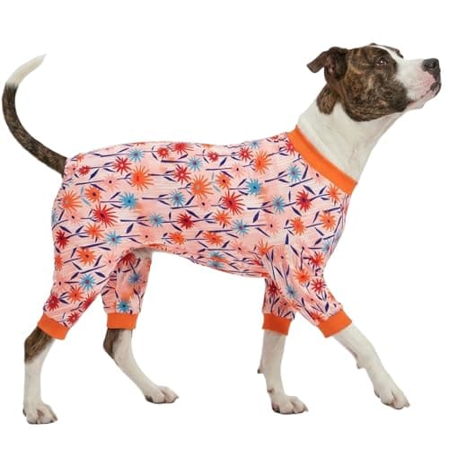 LovinPet Large Dog Clothes Female, Long Sleeve Shirt for Dogs, Anti Licking Dog Pajamas,Stretchy Comfy Fabric, Wildflowers Flame Print, Pajamas for Pitbulls, Onesies for Dogs, Pitbull Clothes, Large - Image 1