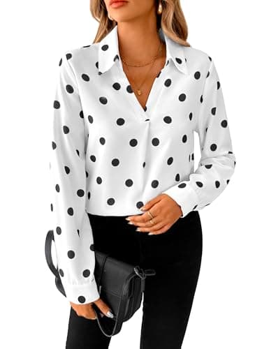 SOFIA'S CHOICE Polka Dot Shirts for Women Dressy Blouse Long Sleeve Work Business Fall Outfits Black and White X-Large - Image 1