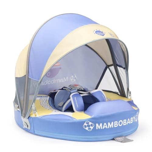 Mambobaby Baby Pool Float with Foldable Canopy, Kalolary Non-inflatable Baby Swim Float Infant Swim Trainer Ring Toddler Pool Float with Adjustable Strap for 3-24 Months Age Boys Girls (Purple Voyage) - Image 1