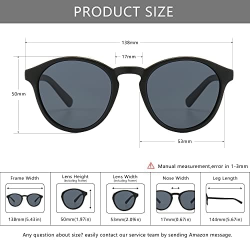 SUNGAIT Women's Classic Vintage Round Polarized Sunglasses Retro Style UV400(Black Frame(Matte Finish)/Grey Lens) K166HEIKHU - Thumbnail 4
