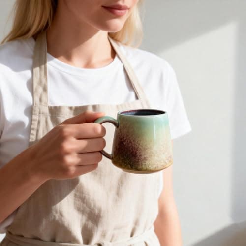 Avsunela Handcrafted 16 oz Sage & Crimson Ceramic Coffee Mug Ideal Gift - Thumbnail 4
