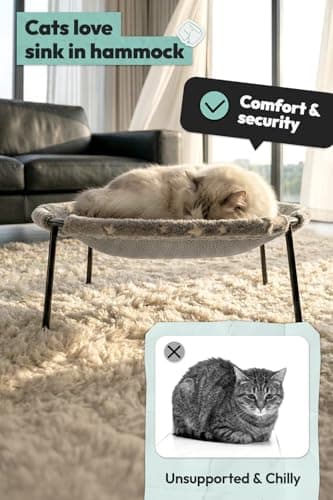 POMESEA Elevated Cat Bed, Glow-in-The-Dark Fabric Cat Hammock Bed for Large Indoor Cats, Machine Washable & Breathable Cover, Tool Free Easy Assembly, up to 66Lbs (Gray, L) - Thumbnail 4