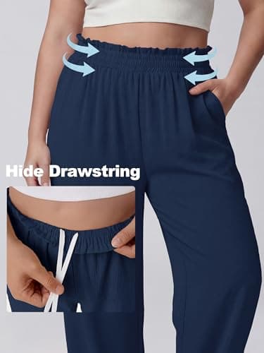 Lastshe Women's Plus Size Business Casual Pants High Waisted Fashion Lounge Dress Pants Straight Wide Leg Long Trousers with Pockets,Purple Red,4X - Thumbnail 4