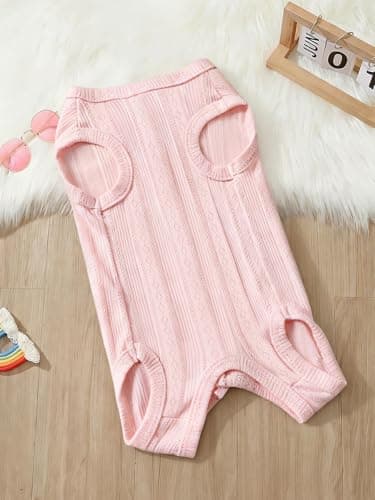 Angrypet All-Season Pet Shirts Onesie Pajamas for Small Dogs Cats Solid Ribbed Pets Clothes Small Puppy Outfits Pink Large - Thumbnail 2