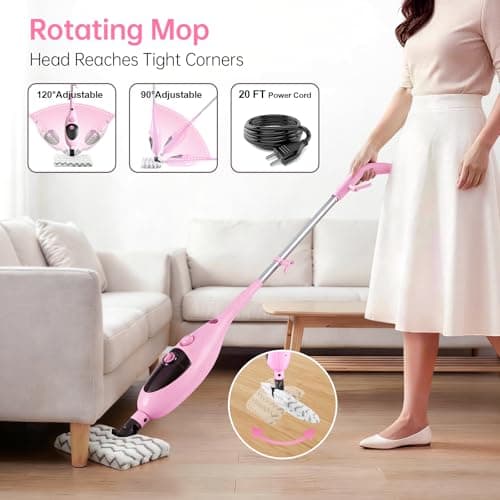 12-in-1 Adjustable Steam Mop & Detachable Handheld Steam Cleaner, 400ML Tank, Safe for Hardwood, Sealed Floors, Marble, Laminate, Stone & Tile - Thumbnail 3