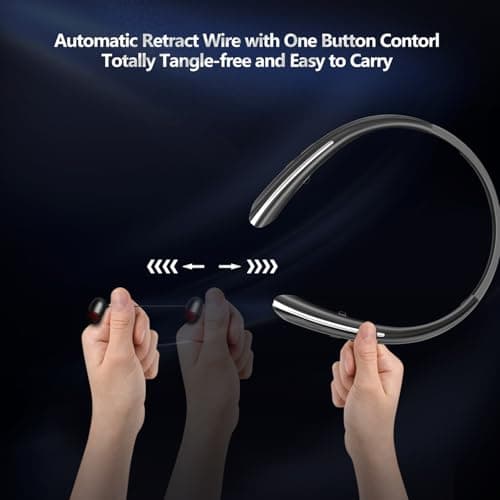 Gardway Neckband Bluetooth Headphones, Bluetooth 5.4 Wireless Headphone with Retractable Earbud,16Hrs Playtime, IPX5 Sweatproof, Around The Neck Headphones Stereo Headset (Black) - Thumbnail 3