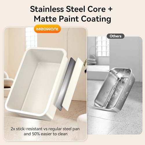 Meowant Stainless Steel Cat Litter Box, Extra Large Metal Litter Box with High Sided Oxford Fabric Cover & Extendable Scoop, Leakproof & Non-Sticky, Odor Control, No-Bend Cleaning - Thumbnail 3