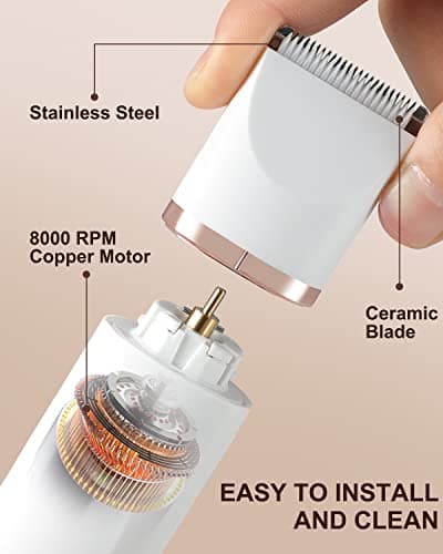 Bikini Trimmer for Women,Painless Electric Razor & Body Shaver for Pubic Hair,IPX7 Waterproof Hair Trimmer Women with Ceramic Blades,USB Rechargeable,Wet/Dry Use,Gifts for Women（White） - Thumbnail 6