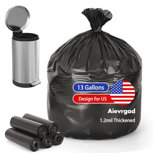 Aievrgad 13-Gallon Biodegradable Trash Bags: 50 Count Compostable Heavy Duty Kitchen Trash Can Liners, 1.26 Mil Thick Unscented Black Garbage Bags, Tear & Leak Proof for Food/Waste/Garden/Office, 50L - Image 1