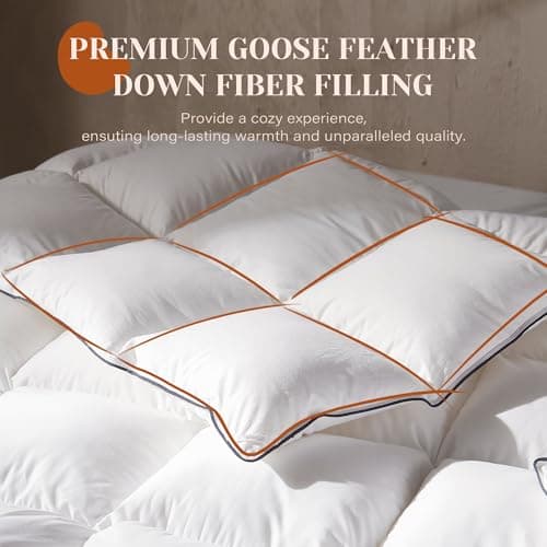 Richtry Goose Feather Down Fiber Comforter Queen Size, Fluffy Cotton Quilted White Duvet Insert, Ultra-Soft, Breathable, Luxury Bedding Comforter All Season Medium Warmth with Corner Tabs, 90x 90Inch - Thumbnail 5