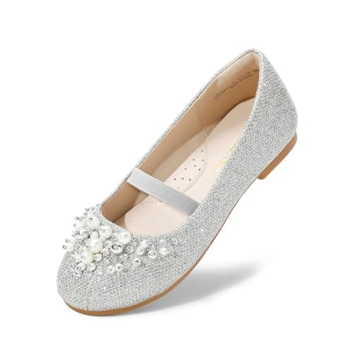 DREAM PAIRS Girls Mary Jane Princess Party Dress Flat Shoes, Silver/Glitter - 8 Toddler (Aurora-03) - Image 1