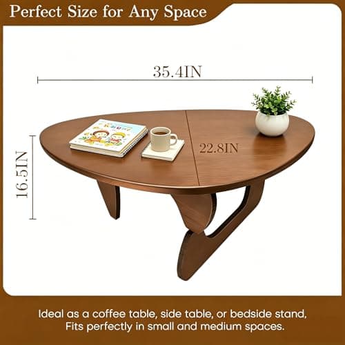 Mid Century Modern Solid Wooden Coffee Table,Small UniqueTriangle Wood Center Tables, Sturdy TeaTable Suitable for Living Room Bedroom Balcony Patio Walnut - Thumbnail 2
