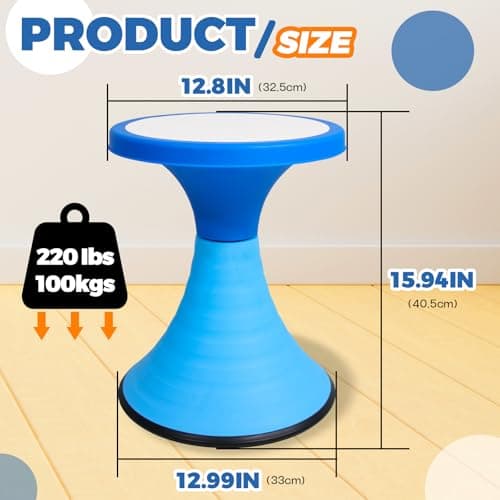 AOBOTE Kids Wobble Stool, 360° Rotatable Children Swivel Chair with Color Block Design, 100KG Load Bearing, for Home and Classroom Learning, Ages 6+ (Blue) - Thumbnail 2