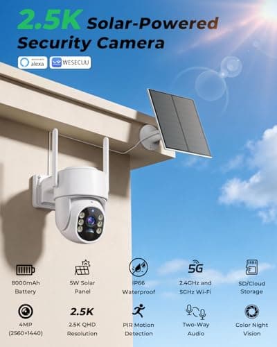 Noaheye Solar Security Cameras Wireless Outdoor, 5G&2.4GHz Cameras for Home Security, 2K Solar Outdoor Camera, Color Night Vision, AI Human Detection, 2-Way Talk, Siren Alarms (2-Pack) - Thumbnail 2