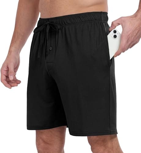 PrinStory Mens Pajama Shorts Soft Bottoms - Stretchy, Lightweight, Comfortable with Pockets Black-2XL - Image 1