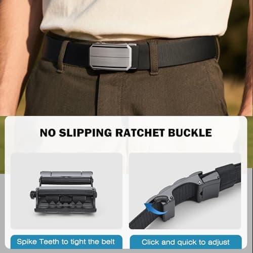 VANNANBA Stretch Ratchet Belts for Men - Elastic Nylon Belt for Work Golf Casual Pants - Thumbnail 4