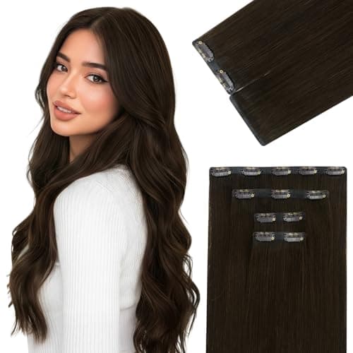 Ve Sunny Seamless Human Hair Clip in Extensions Medium Dark Brown 100g 20 Inch Invisible Real Human Hair Extensions Clip ins for Thining Hair Scalp Fill ins 4pcs - Image 1