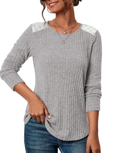 COCOMARTS Womens Long Sleeve Crewneck Shirts Loose Fit Dressy Casual Tunic Tops Sweater 2025 Fall Winter Lightweight Clothes Grey Medium - Image 1