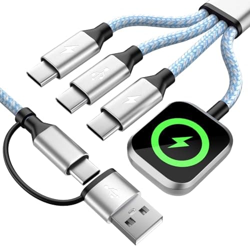 Travel Essentials Multi Charging Cable for iWatch Charger, 4in2 3XUSB C Cable Multiple Charger Cord, USBC Car CarPlay Cable Compatible with iWatch Ultra/11-1/iPhone 17-15/Galaxy S25-22, 5F Blue