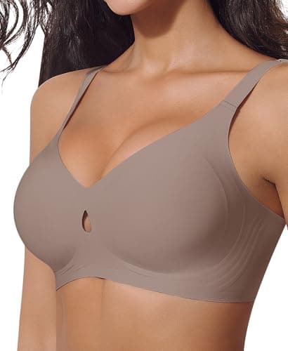 Ganado Wireless Bras for Women Cut Out Seamless Push Up Comfortable Bras No Underwire T Shirt Bra Padded Supportive Bralette (Brown, Small) - Image 1
