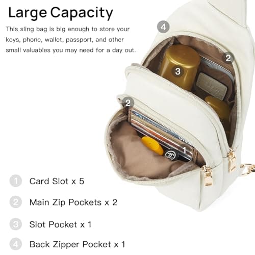 Telena Sling Bag for Women Leather Fanny Pack Crossboday Bags Sling Backpack for Women Beige - Thumbnail 4
