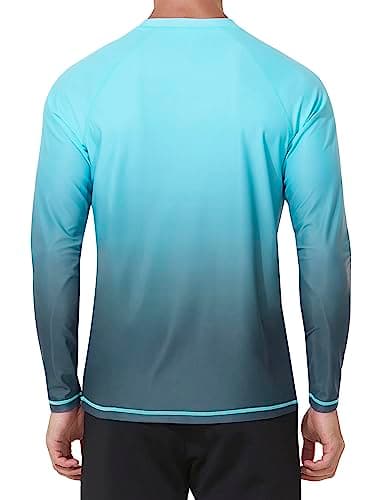 Mens Rash Guard UPF 50+ Swim Shirts UV Sun Protection Quick Dry Long Sleeve Beach Shirts for Fishing, Light Blue Gradient, 2XL - Thumbnail 2