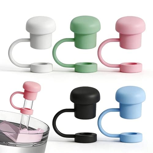 Cute Straw Cover Cap for Stanley Cup Accessories, 5PCS Straw Toppers for Stanly Tumbler 30oz 40oz, Reusable Dust-proof 10mm Straws Protector Valentines Gifts for Women Men(Pink/Black/Blue/Green/White) - Image 1