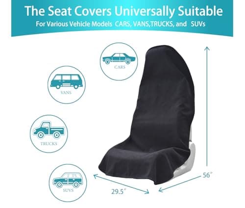 Teuaktty Car Seat Covers Universal Car Protective Front Seat Covers Washable Non-Slip Seat Protectors for Gym Workouts,Waterproof and Sweatproof Towel Seat Covers for Cars,Trucks, Jeeps (Black) - Thumbnail 5