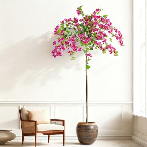 Erimda 6FT Artificial Bougainvillea Tree Artificial Tree Tall Potted Fake Bougainvillea Trees for Outdoor Indoor Lifelike Potted Faux Plants with Wood Trunk and Flowers Office Wedding Home Decor - Thumbnail 2