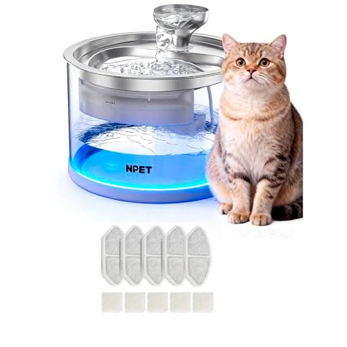 NPET N280 Cat Water Fountain Glass, 95oz/2.8L Automatic Pet Fountain Dog Stainless Steel Tray, Water Dispenser for Cats, Dogs, Multiple Pets (Water Fountain + 5 Filters) - Image 1