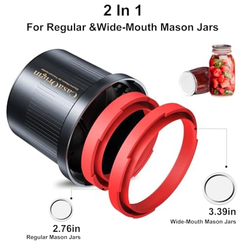 Electric Mason Jar Vacuum Sealer Kit for Wide & Regular Mouth Jars, Automatic Jar Sealer for Canning and Food Storage, Includes Lids - Thumbnail 2