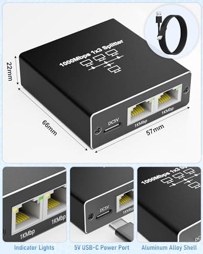Ethernet Splitter 1 to 3, 1000Mbps Internet Cable Splitter 1 in 3 Out High Speed Gigabit Either Network Splitter LAN RJ45 Port Router Switch Work with Cat5/5e/6/7/8 Cable - Thumbnail 3