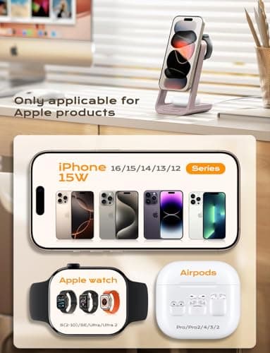 Apor 3 in 1 Charging Station for iPhone, Magsafe Wireless Charger with Cooling Fan for iPhone 17 16e 16 15 14 13 12 Series & Apple Watch Charger, Wireless Charging Station for AirPods 4/3/Pro (Pink) - Thumbnail 5